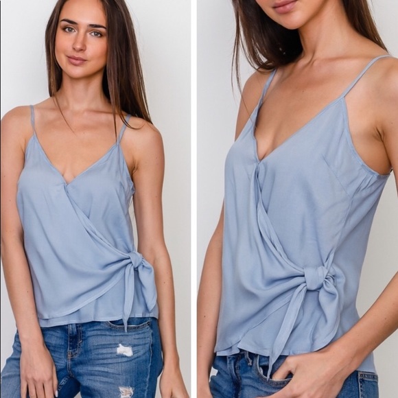 💕Dusty Blue Side Tie Tank.LARGE - Picture 2 of 3